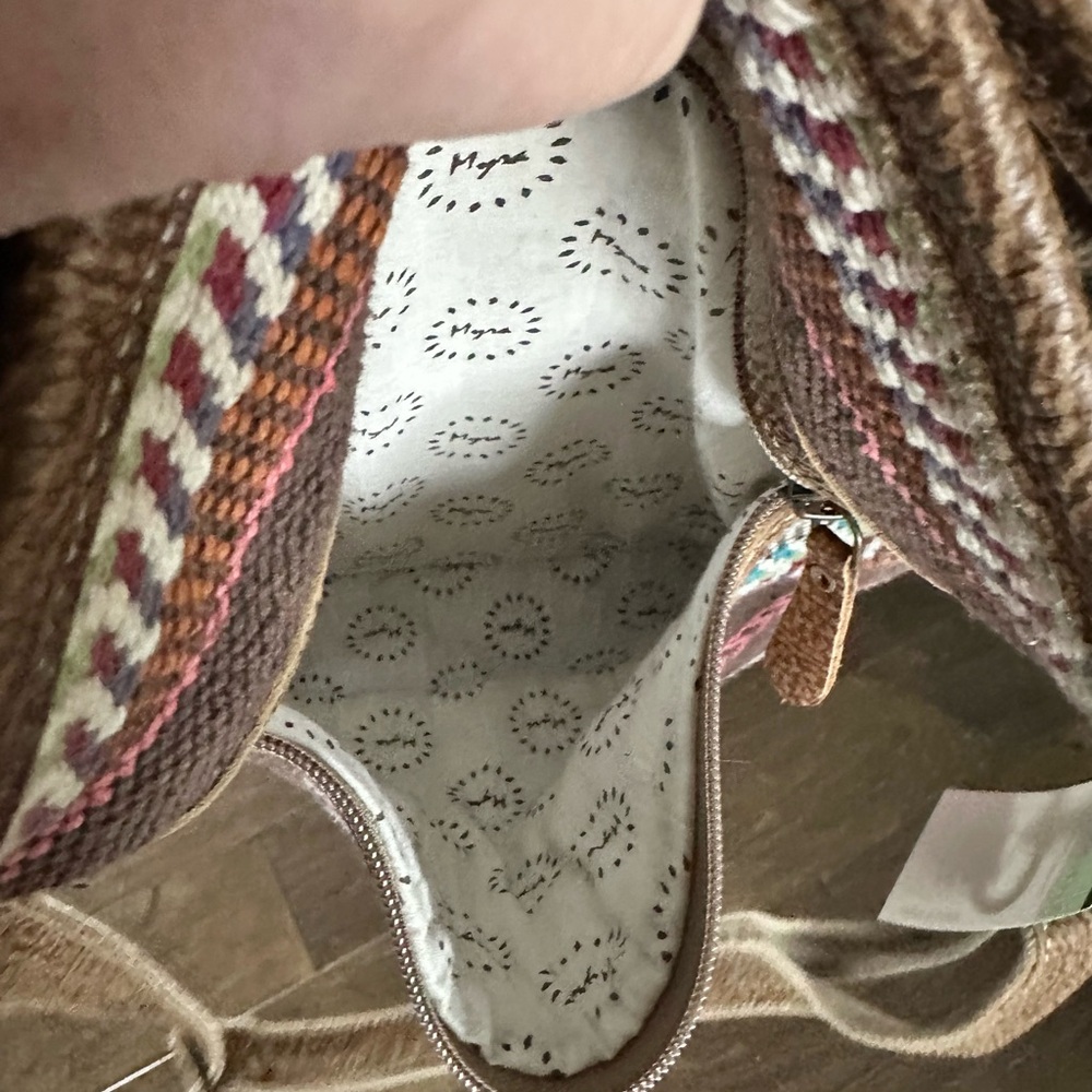 Myra Bag Multicolor Crossbody Purse Tweed Leather Cowhide Boho Style Canvas Back - Picture 7 of 16